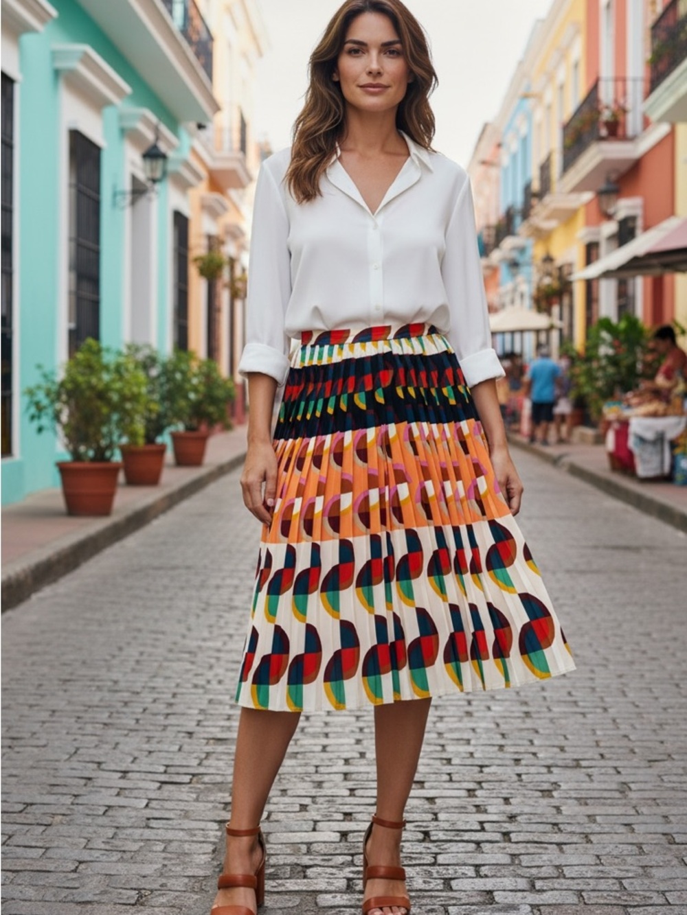 J Crew Pleated Colorblock Midi Skirt - Multi Color Size 0